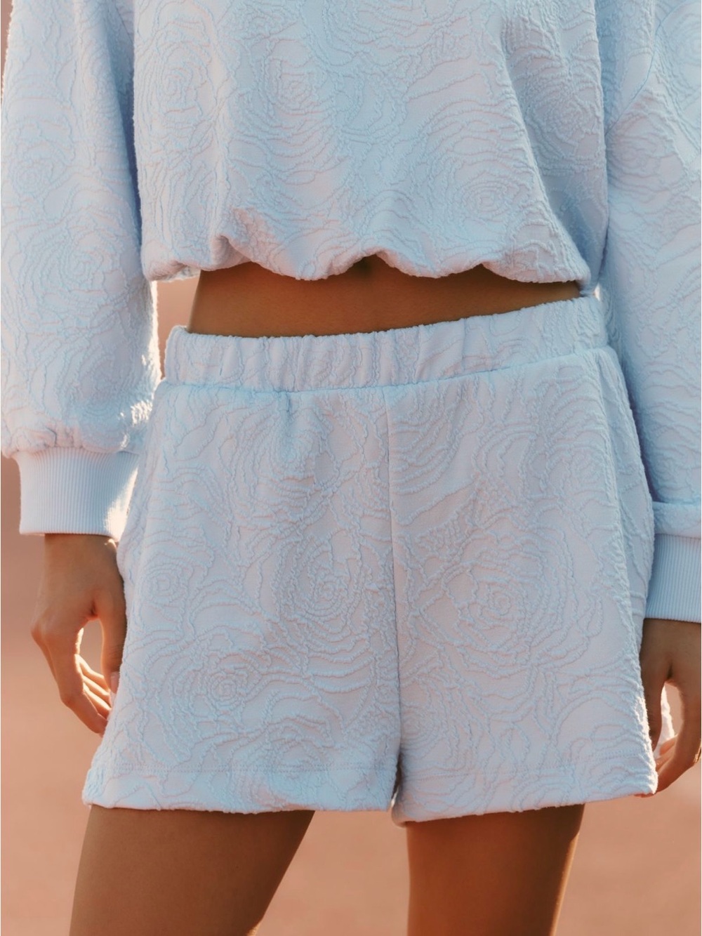 NWT Anthropologie Daily Practice Textured Knit Lounge Shorts in Light Blue